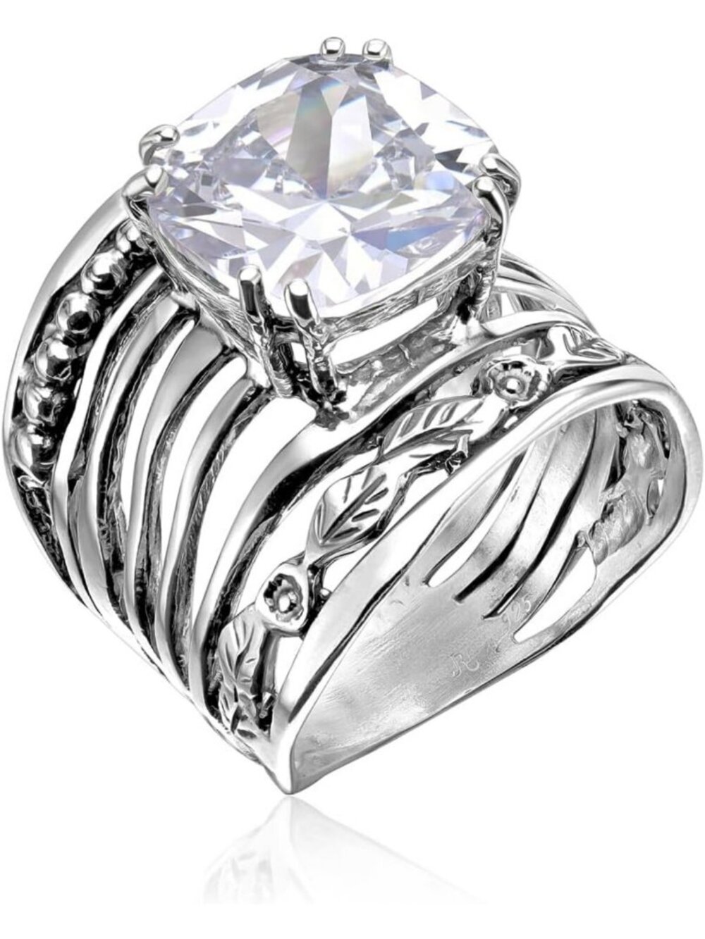 925 Sterling Silver Cushion Ring - Elegant 12mm Gemstone Jewelry for Women